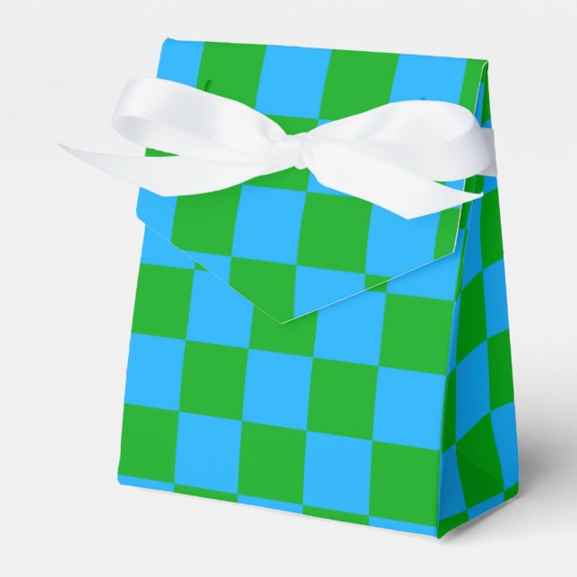 Blue Green Checkered Check Pattern Favor Boxes (Front Side)