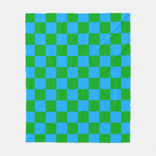 Blue Green Checkered Check Pattern Fleece Blanket