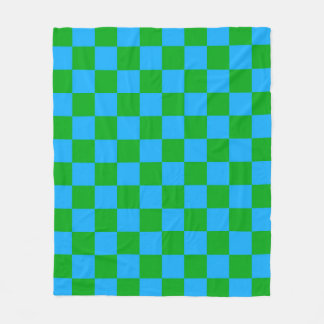 Blue Green Checkered Check Pattern Fleece Blanket