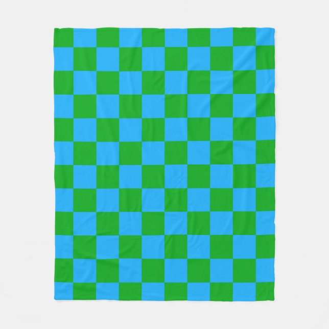 Blue Green Checkered Check Pattern Fleece Blanket (Front)