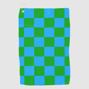 Blue Green Checkered Check Pattern Golf Towel
