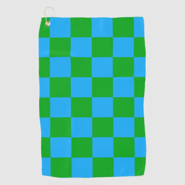 Blue Green Checkered Check Pattern Golf Towel (Front)