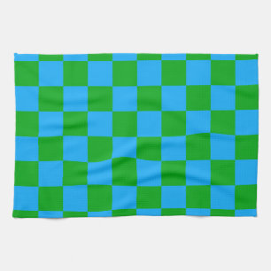 Blue Green Checkered Check Pattern Kitchen Towel
