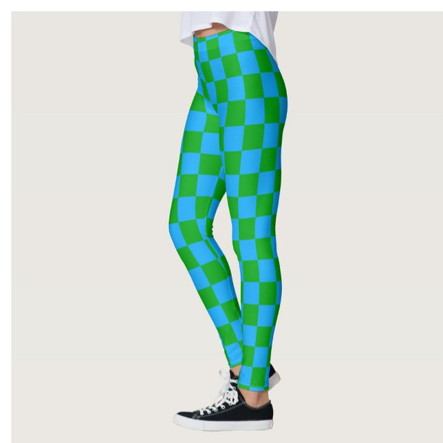 Blue Green Checkered Check Pattern Leggings (Creator Uploaded)