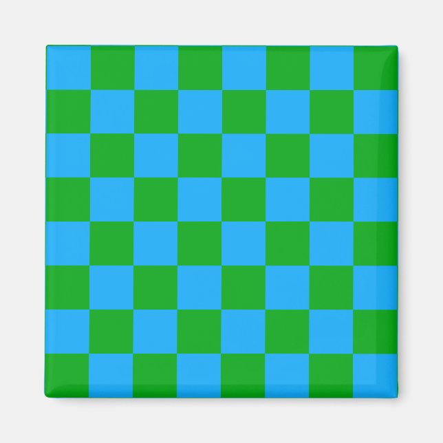 Blue Green Checkered Check Pattern Magnet (Front)
