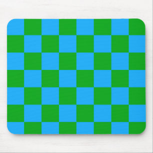 Blue Green Checkered Check Pattern Mouse Pad