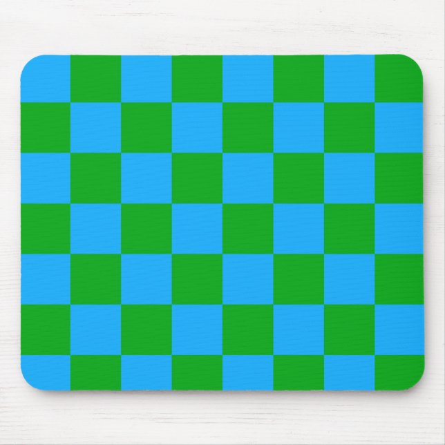Blue Green Checkered Check Pattern Mouse Pad (Front)