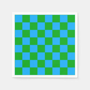 Blue Green Checkered Check Pattern Napkins