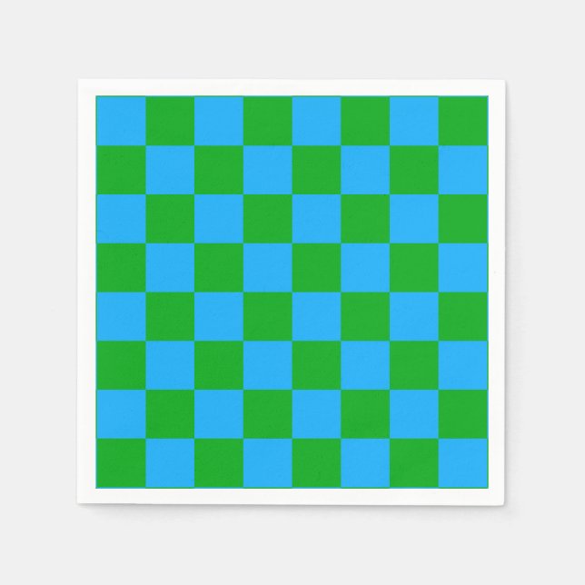 Blue Green Checkered Check Pattern Napkins (Front)