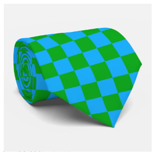 Blue Green Checkered Check Pattern Neck Tie