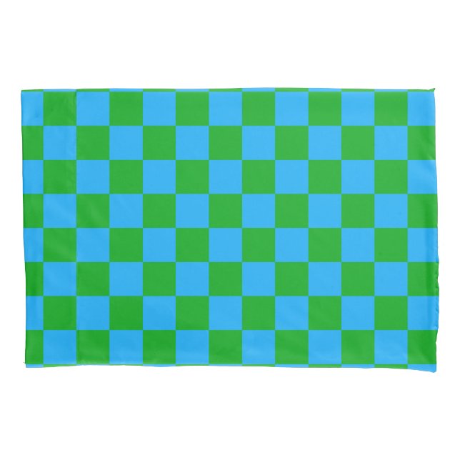 Blue Green Checkered Check Pattern Pillow Case (Front)