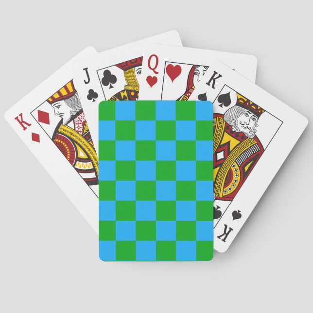 Blue Green Checkered Check Pattern Poker Cards (Back)