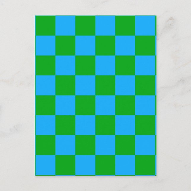 Blue Green Checkered Check Pattern Postcard (Front)