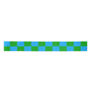 Blue Green Checkered Check Pattern Satin Ribbon