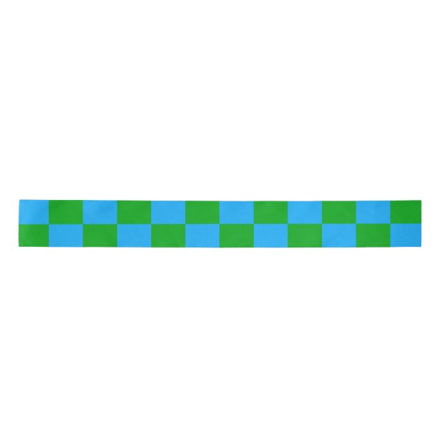 Blue Green Checkered Check Pattern Satin Ribbon (Front)