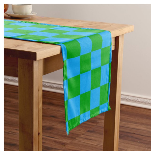 Blue Green Checkered Check Pattern Short Table Runner (Creator Uploaded)