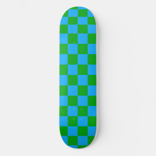 Blue Green Checkered Check Pattern Skateboard