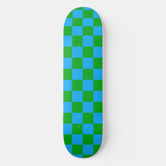 Blue Green Checkered Check Pattern Skateboard (Front)