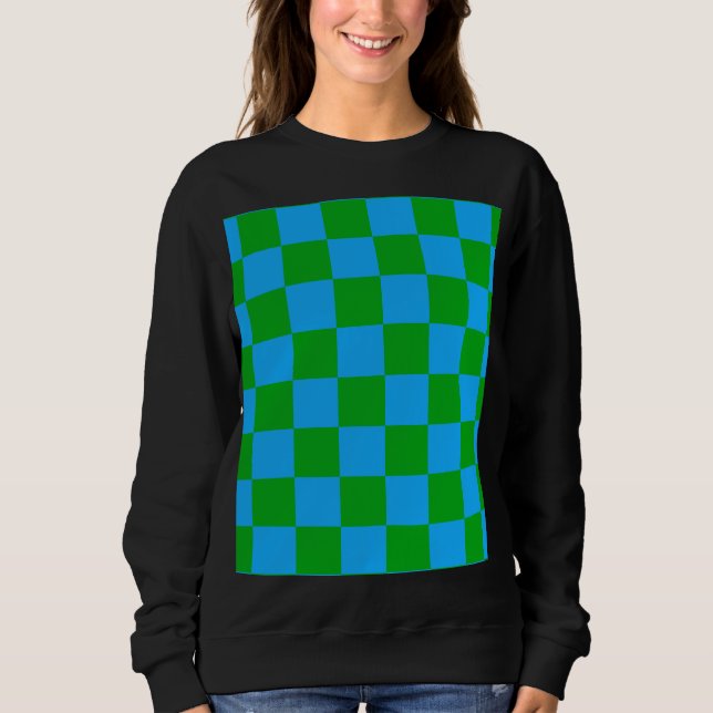 Blue Green Checkered Check Pattern Sweatshirt (Front)