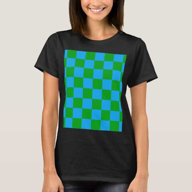 Blue Green Checkered Check Pattern T-Shirt (Front)
