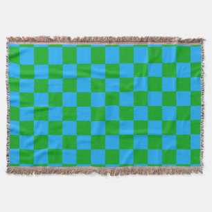 Blue Green Checkered Check Pattern Throw Blanket