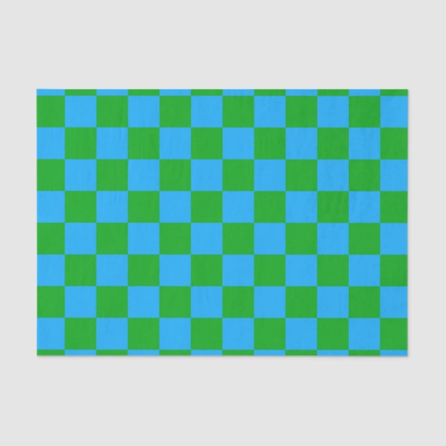 Blue Green Checkered Check Pattern Tissue Paper (Front)