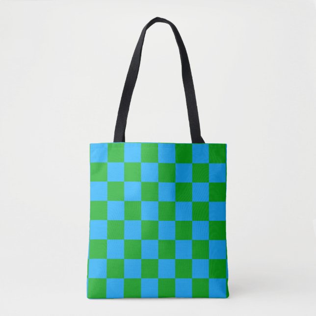 Blue Green Checkered Check Pattern Tote Bag (Front)