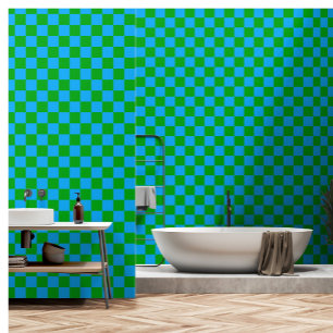 Blue Green Checkered Check Pattern Wallpaper