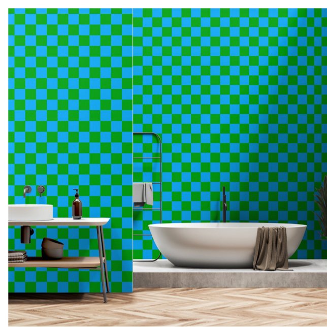 Blue Green Checkered Check Pattern Wallpaper (Creator Uploaded)