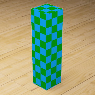 Blue Green Checkered Check Pattern Wine Box