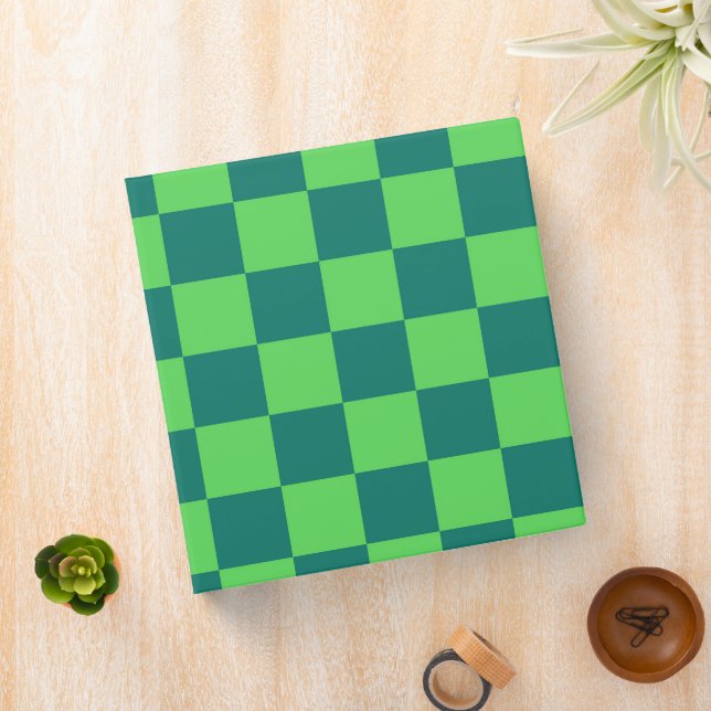 Blue Green Checkered Gingham Pattern 3 Ring Binder (In Situ)