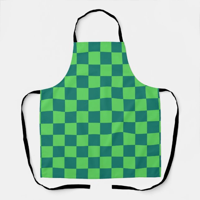 Blue Green Checkered Gingham Pattern Apron (Front)