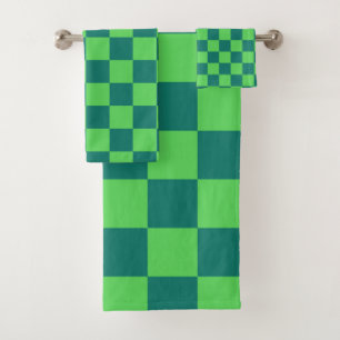 Blue Green Checkered Gingham Pattern Bath Towel Set