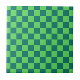 Blue Green Checkered Gingham Pattern Ceramic Tile