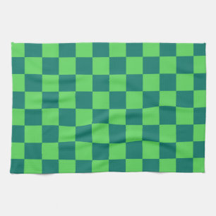 Blue Green Checkered Gingham Pattern Kitchen Towel