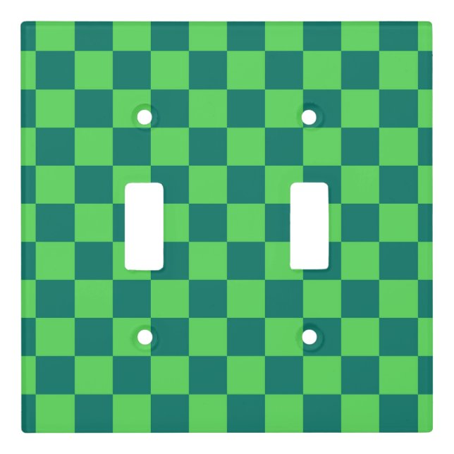 Blue Green Checkered Gingham Pattern Light Switch Cover (Front)