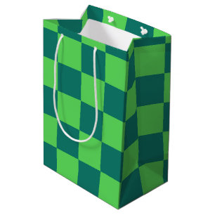 Blue Green Checkered Gingham Pattern Medium Gift Bag