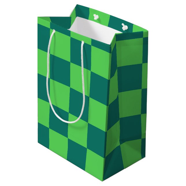 Blue Green Checkered Gingham Pattern Medium Gift Bag (Back Angled)