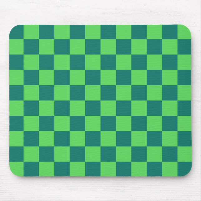 Blue Green Checkered Gingham Pattern Mouse Pad (Front)