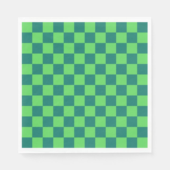 Blue Green Checkered Gingham Pattern Napkins (Front)