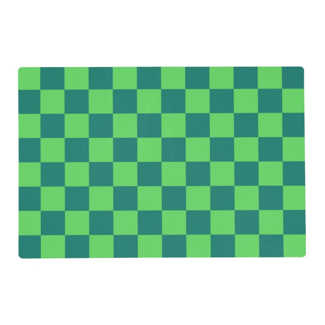 Blue Green Checkered Gingham Pattern Placemat (Front)