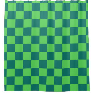 Blue Green Checkered Gingham Pattern Shower Curtain