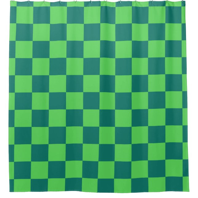 Blue Green Checkered Gingham Pattern Shower Curtain (Front)