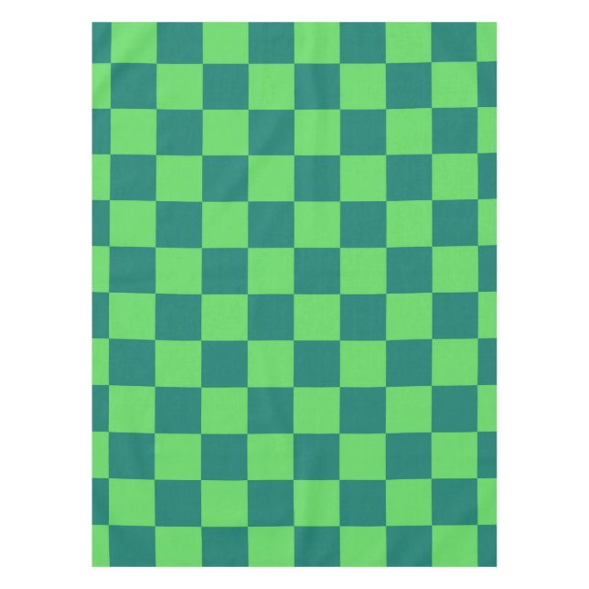 Blue Green Checkered Gingham Pattern Tablecloth (Front)