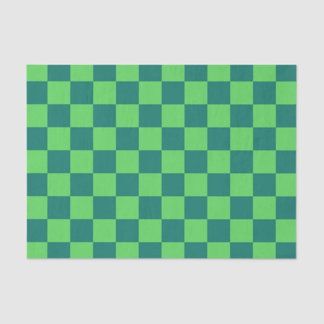 Blue Green Checkered Gingham Pattern Tissue Paper (Front)