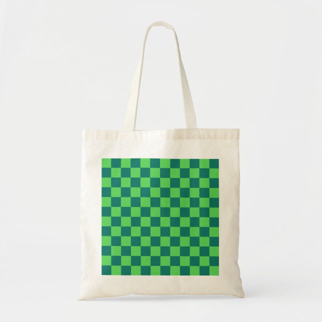 Blue Green Checkered Gingham Pattern Tote Bag (Front)