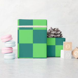 Blue Green Checkered Gingham Pattern Wrapping Paper