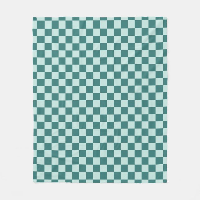 Blue Green Checkered Pattern Checkerboard Check Fleece Blanket (Front)