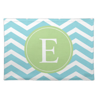Blue Green Chevron Monogram Cloth Placemat