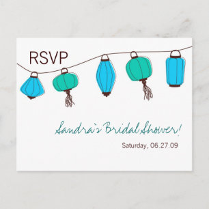Blue Green Chinese Lantern RSVP card